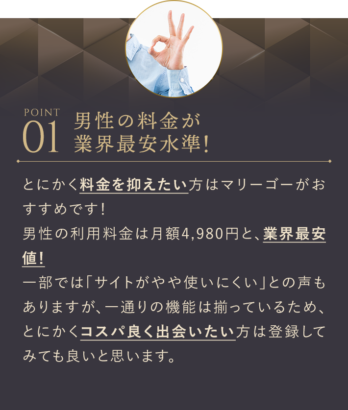 男性の料金が業界最安水準!